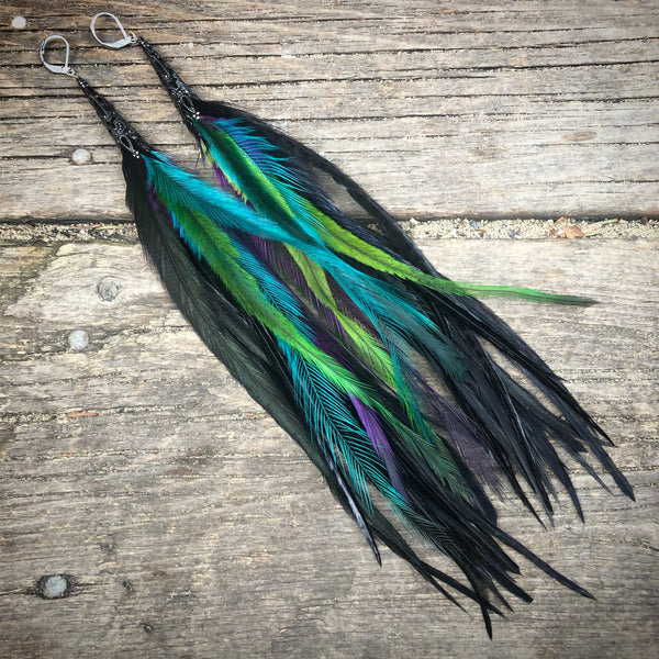 Peacock Palette Emu Feather Earrings