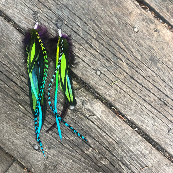 Neon Blue & Green with Black Earrings