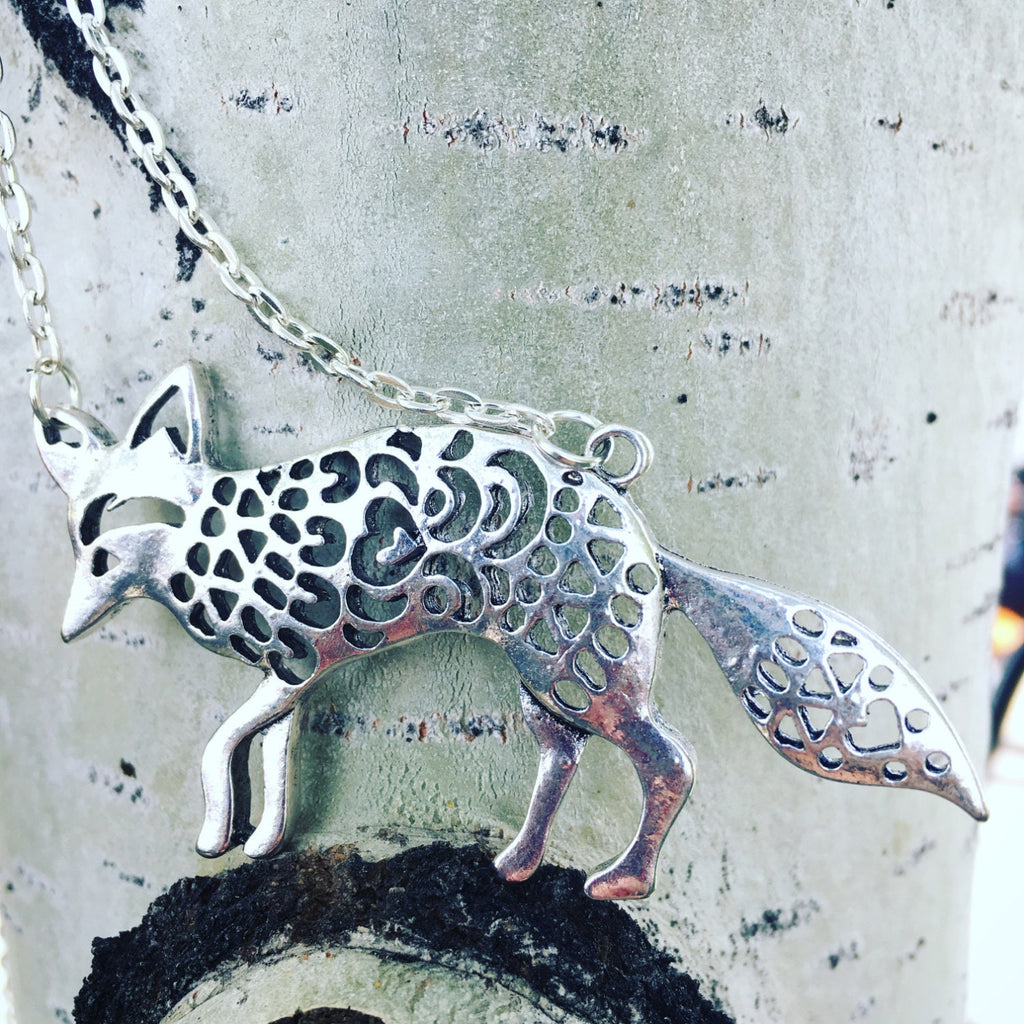 Large open work fox necklace