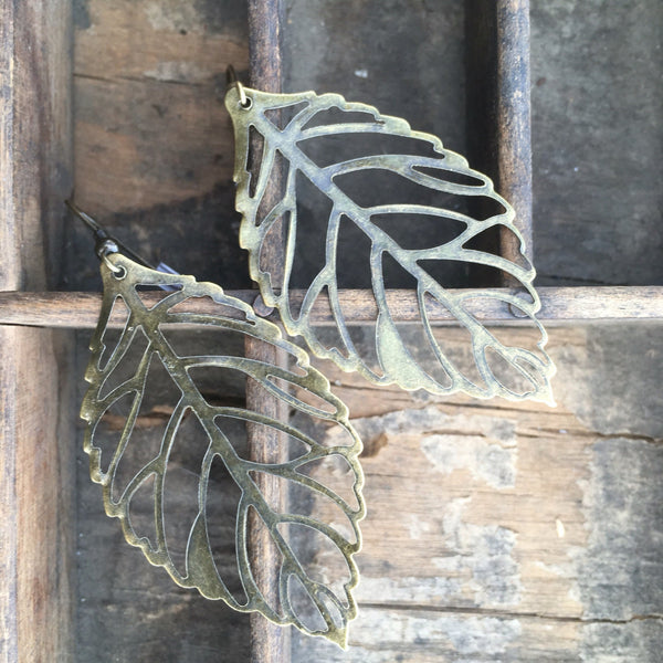 Skeleton leaf earrings