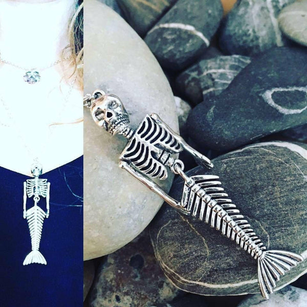 Articulated charm mermaid skeleton necklace