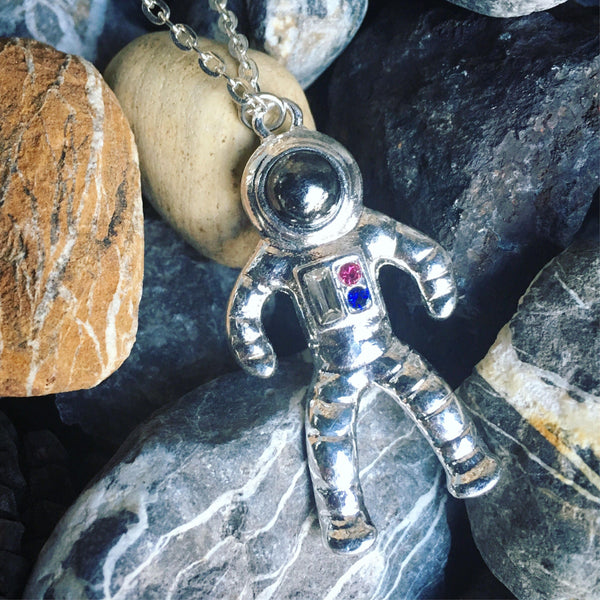 Astronaut spaceman stainless steel necklace