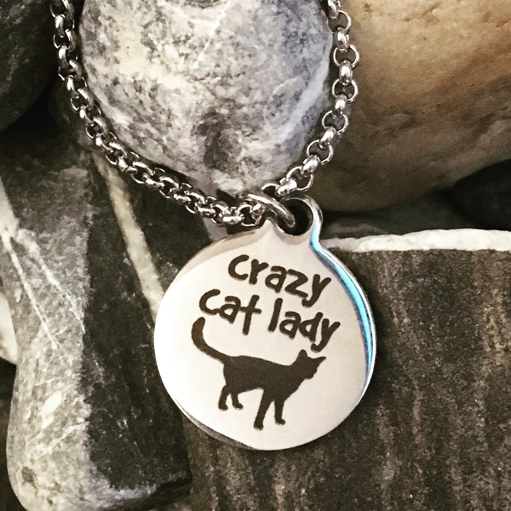 Crazy cat lady stainless steel necklace