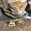 Stainless steel mountain and bicycle stud mismatched earrings