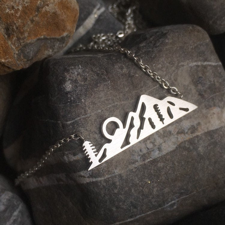 Mountain sun stainless steel necklace
