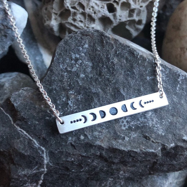 Stainless steel moon phases necklace