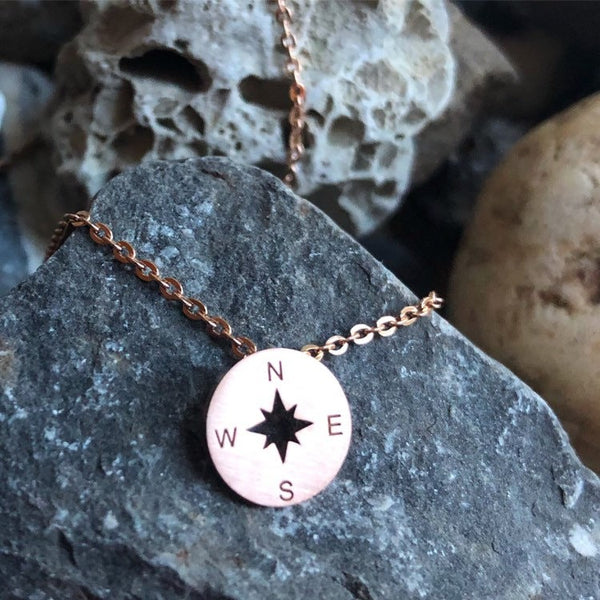 Stainless steel compass necklace