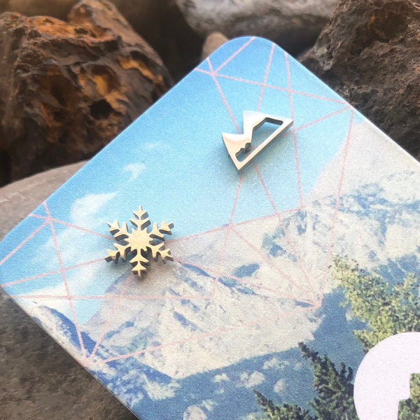 Mismatched mountain snowflake stainless steel studs