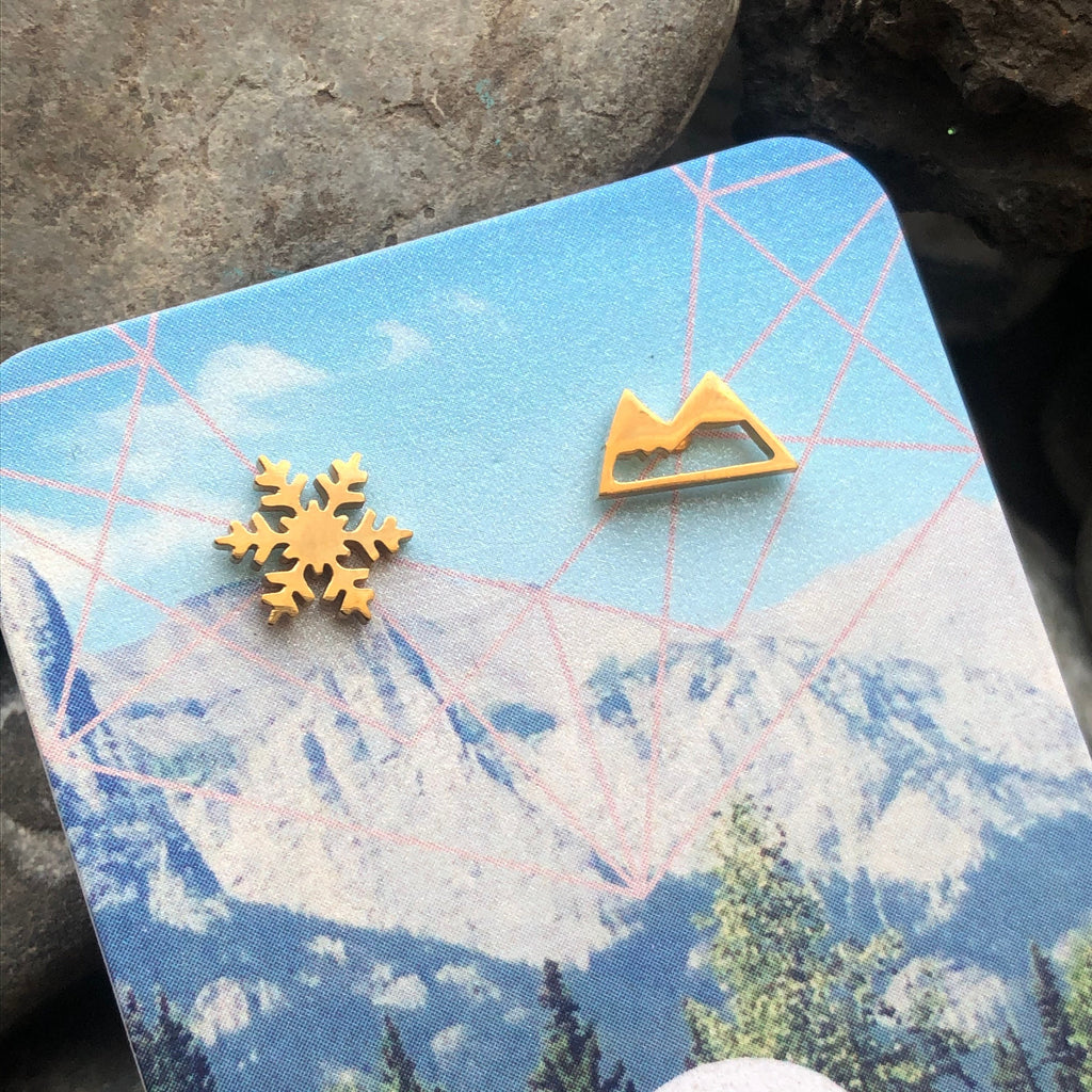 Mismatched mountain snowflake stainless steel studs