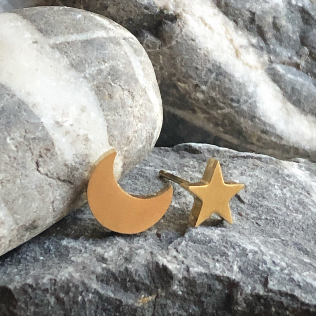 Stainless steel moon star mixed stud earrings