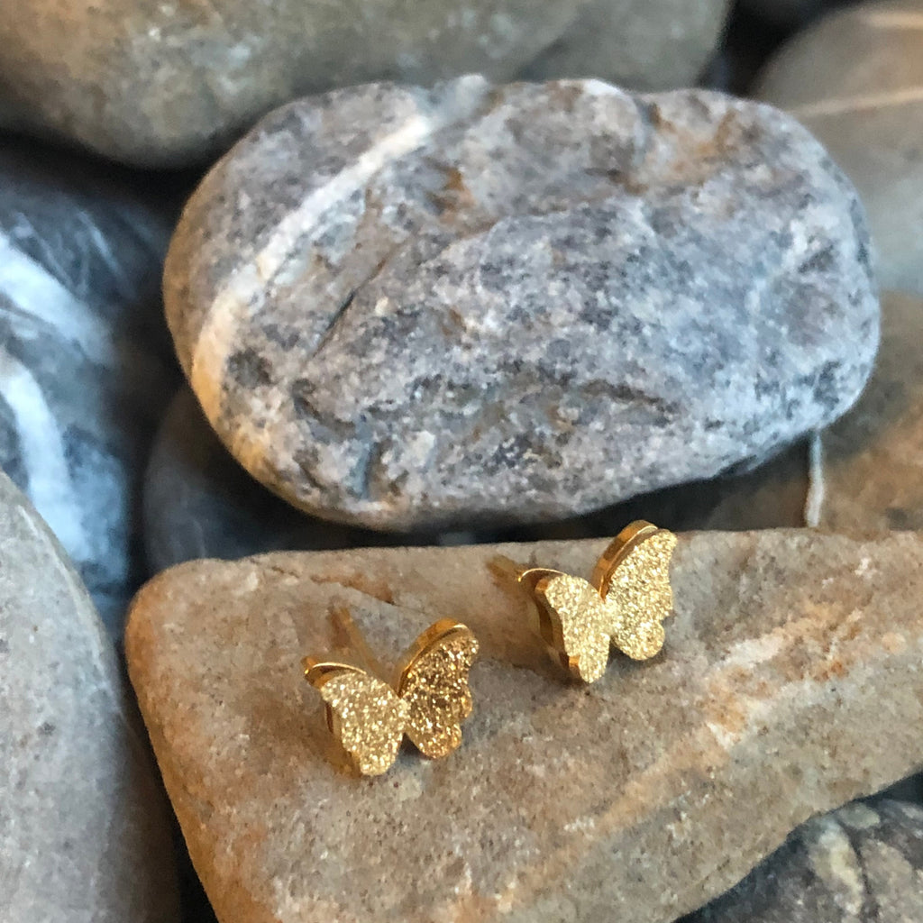 Stainless steel sparkly butterfly stud earrings
