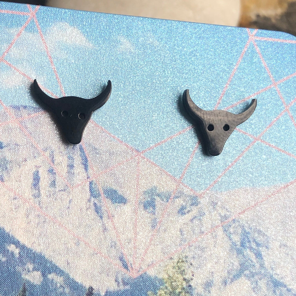 Stainless steel cow skull stud earrings