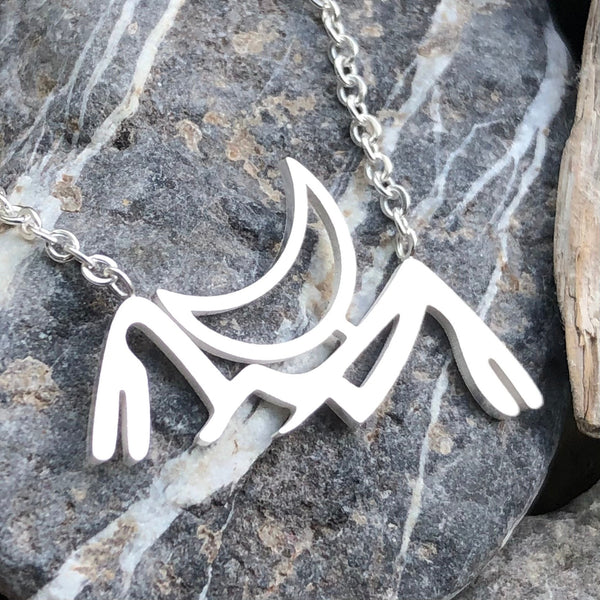 Stainless steel mountain range crescent moon necklace