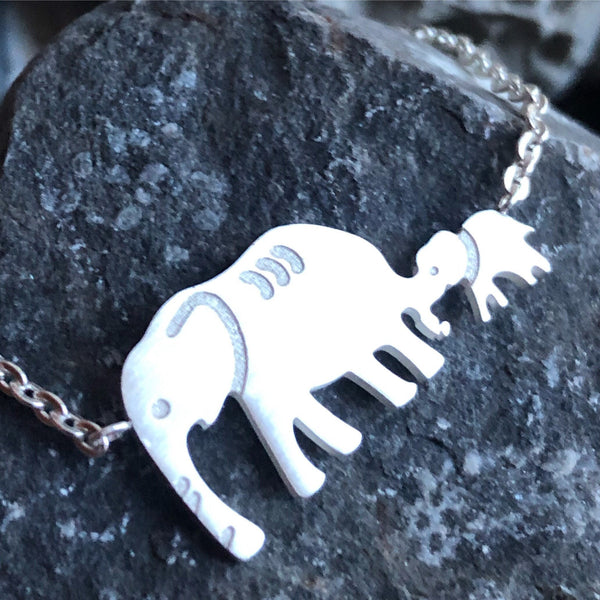 Stainless steel elephant mother and child necklace silver gold