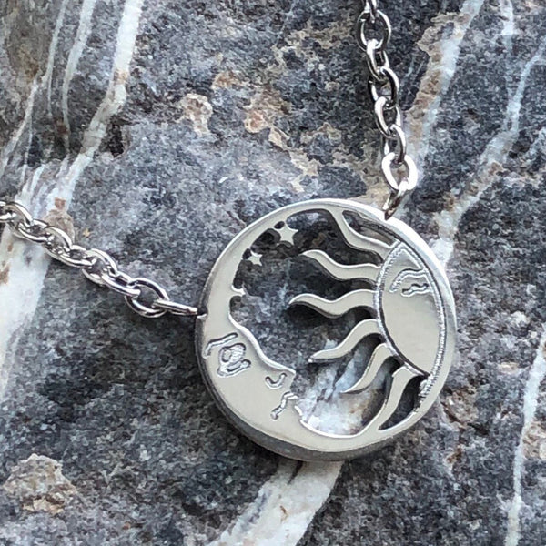 Stainless steel adjustable moon sun and star necklace