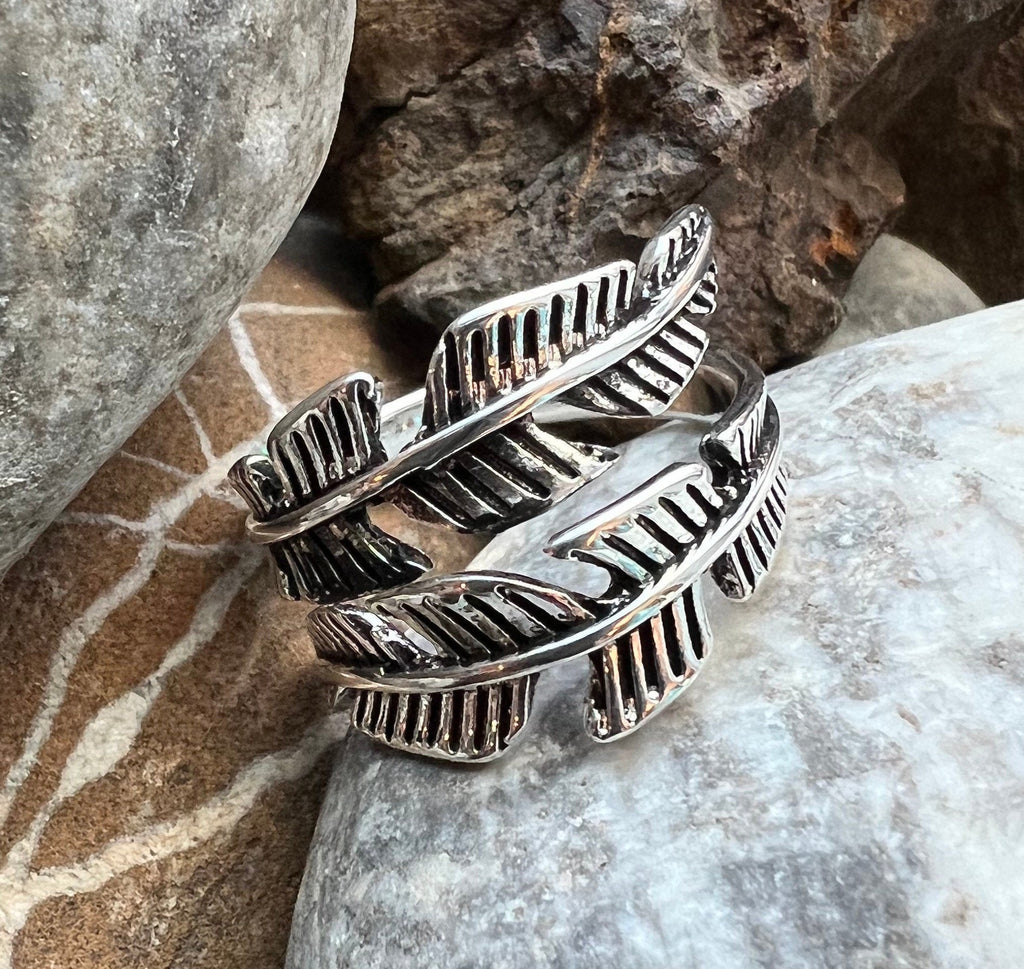 Sterling silver adjustable feather ring