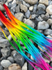 Rainbow ombré pride festival long feather earrings