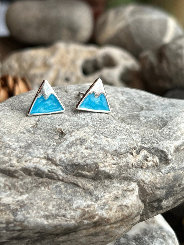 Blue sterling silver and enamel mountain studs