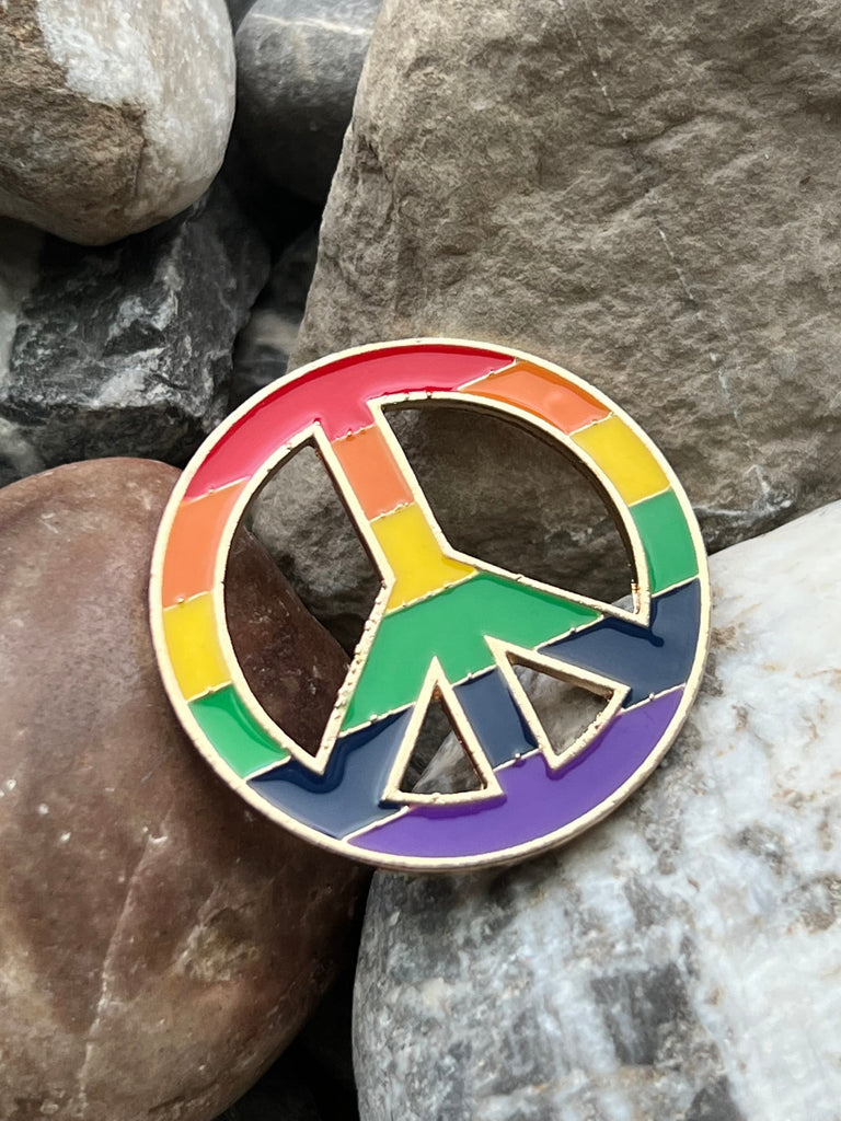 Rainbow peace sign enamelled pin