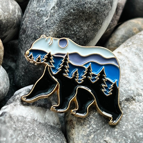 Bear in Night Sky enamelled pin