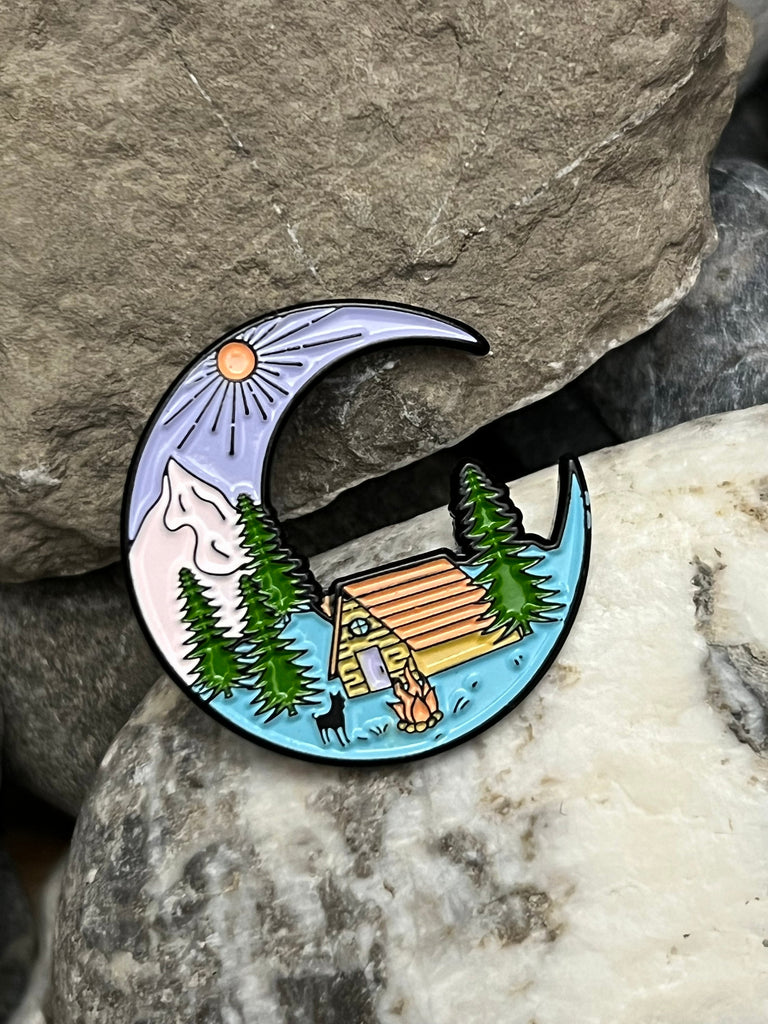 Crescent Moon Mountain Enamelled Pin