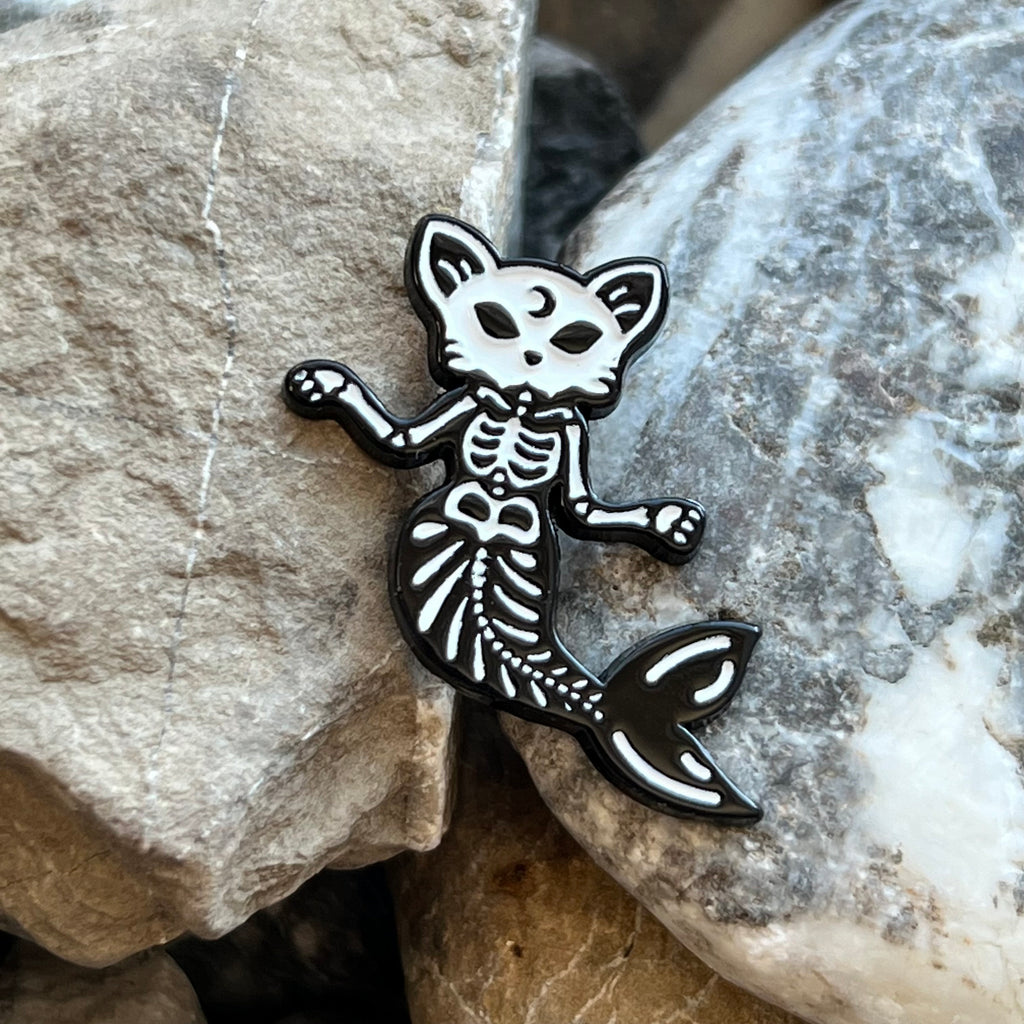 Cat Mermaid Skeleton enamelled pin