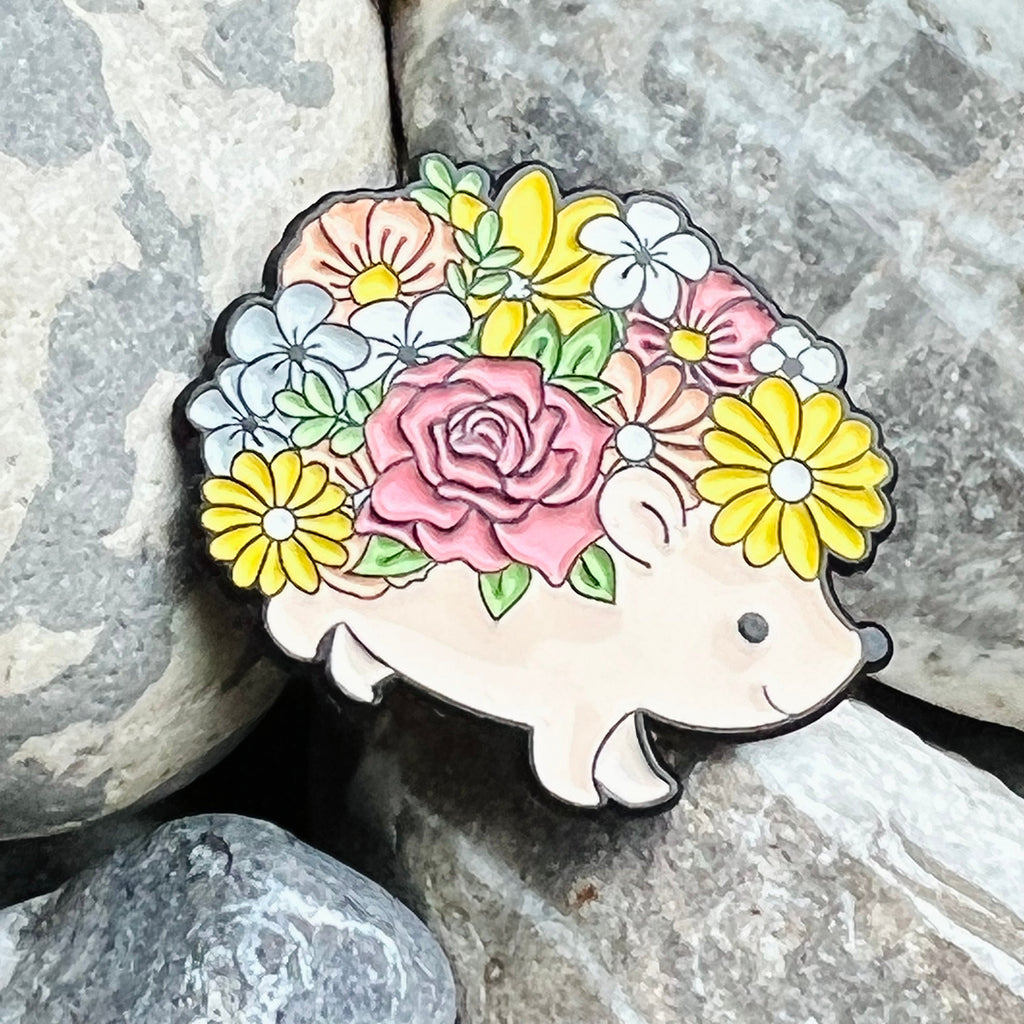 Flower Hedgehog enamelled pin