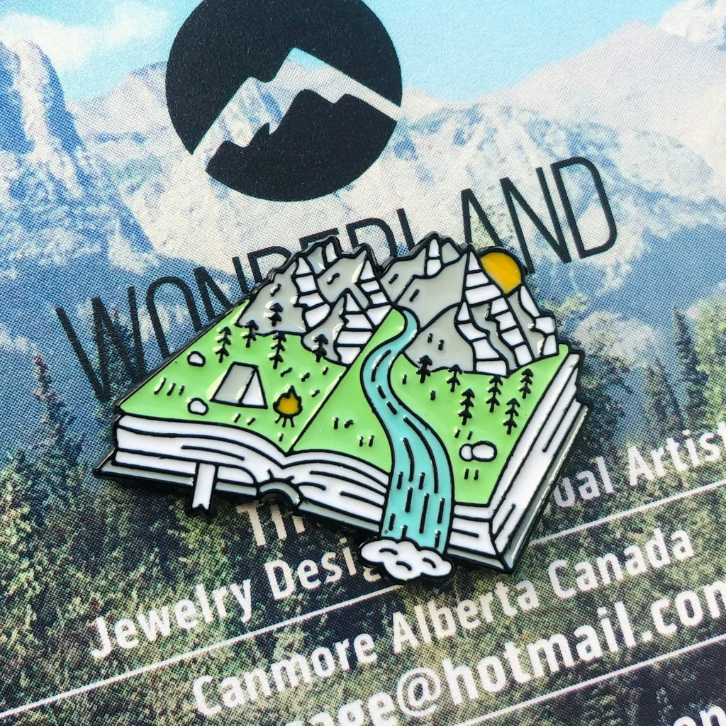 Mountain Camping Book enamelled pin