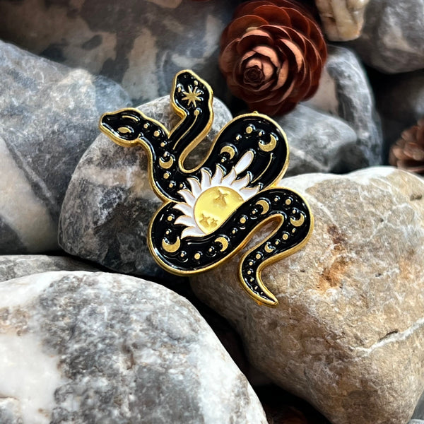 Double Headed Lunar Snake with Sun enamelled pin