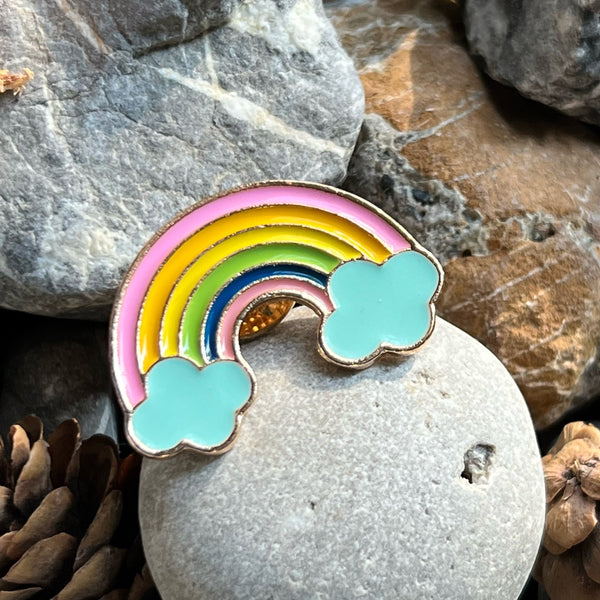 Rainbow and Clouds enamelled pin