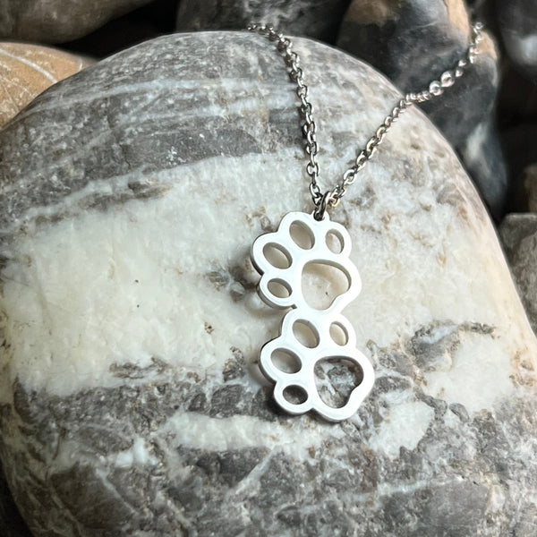 Double paw pet stainless steel necklace