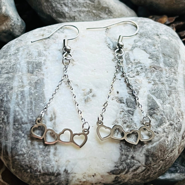 Stainless steel dangle heart earrings