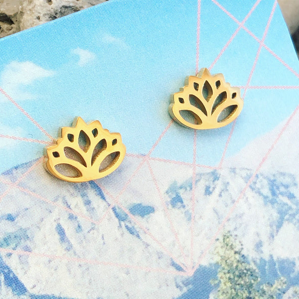 Stainless steel lotus flower stud earrings