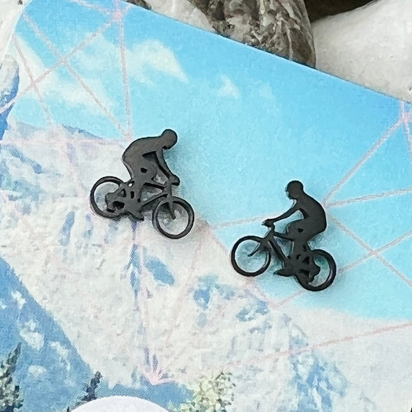 Stainless steel bike with rider stud earrings