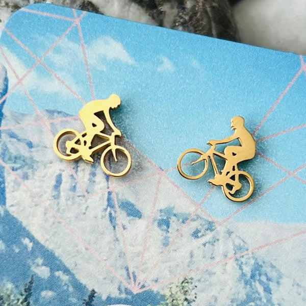 Stainless steel bike with rider stud earrings