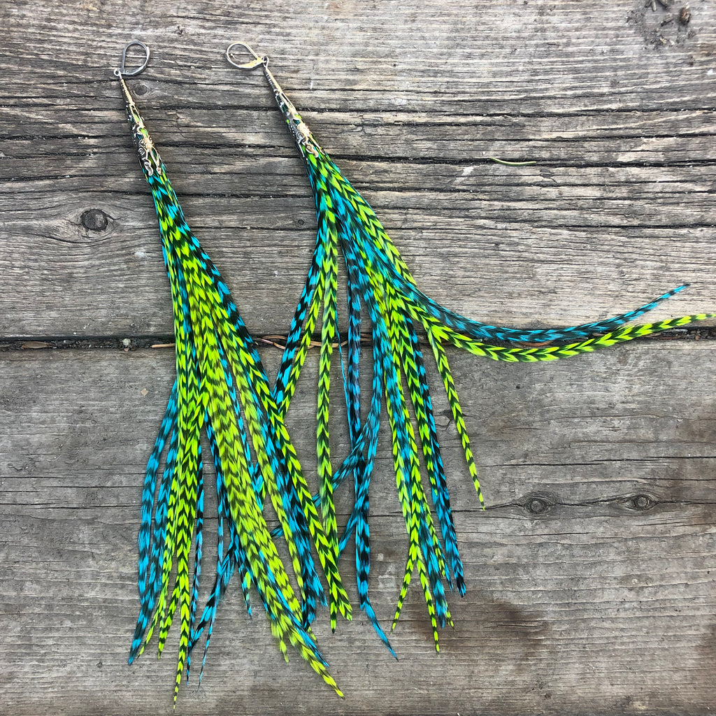 "HoopWest" Striped Lime & Turquoise Earrings