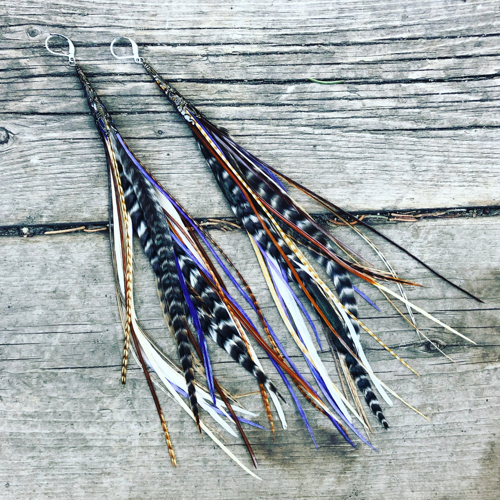 "HoopWest" Natural Grizzly & Purple Earrings